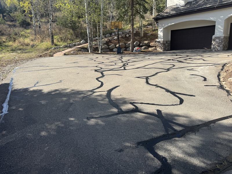 A driveway with its cracks sealed rather than torn out and replaced